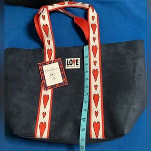 Brighton Velveteen Love Navy Blue Tote Bag with Red Heart Straps NWT